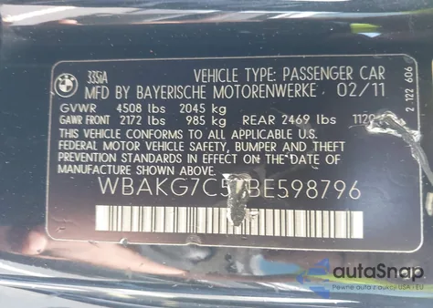 2011 BMW 335I z USA, uszkodzony, nr VIN WBAKG7C58BE598796